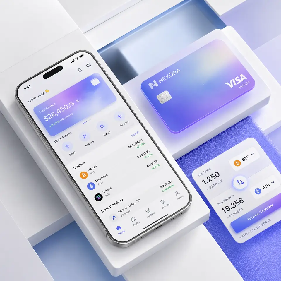 Nexora crypto wallet mobile app UI