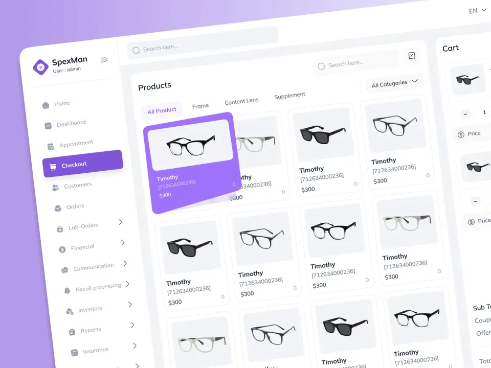 Optical practice management software with lab orders and insurance